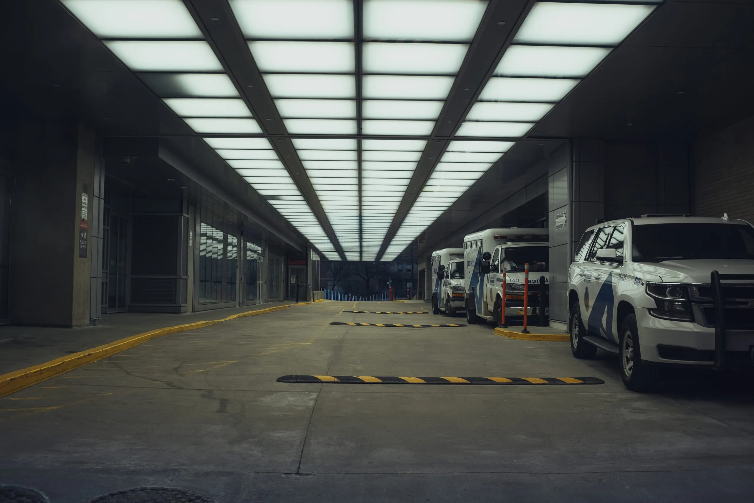 Ambulances parked outside ER unit, Mt. Sinai Hospital