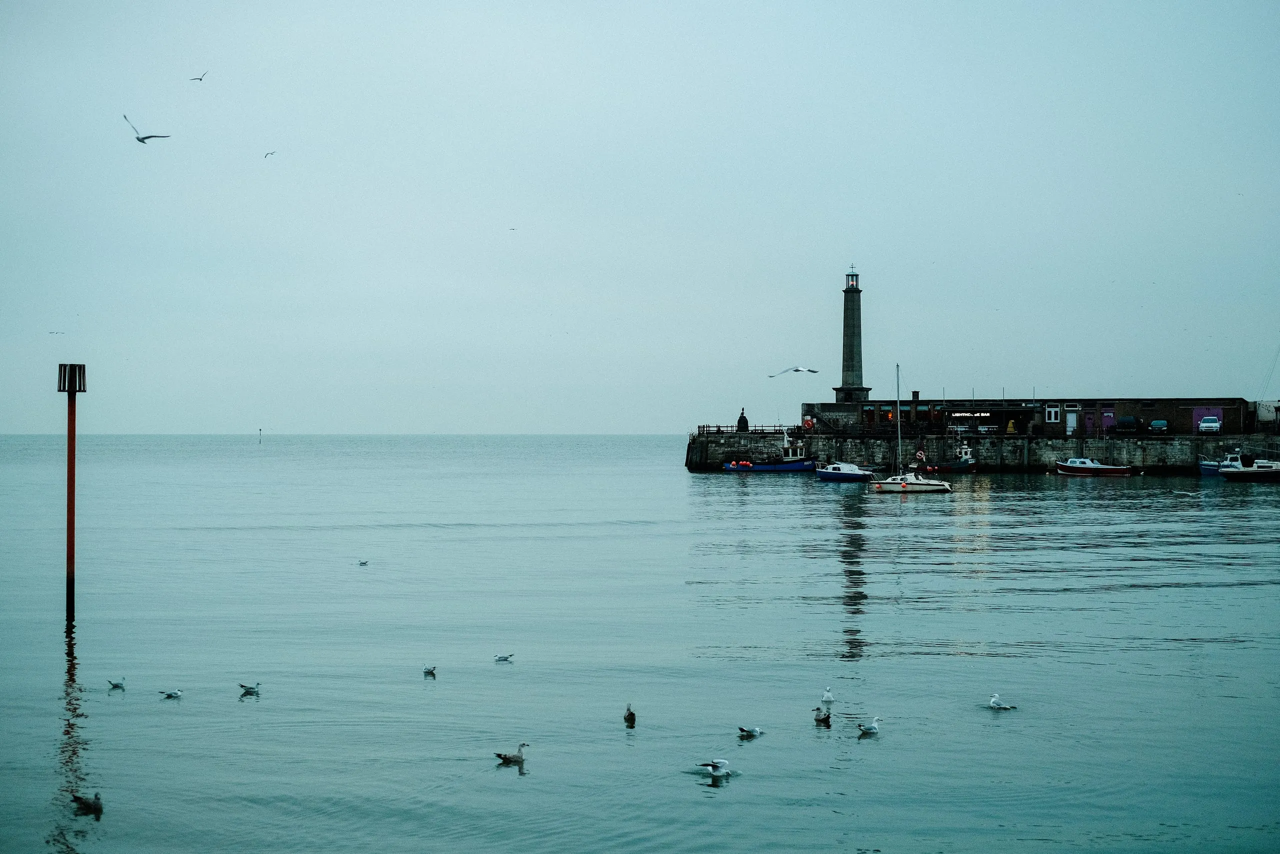 View of the Margate harbor and lighthouse