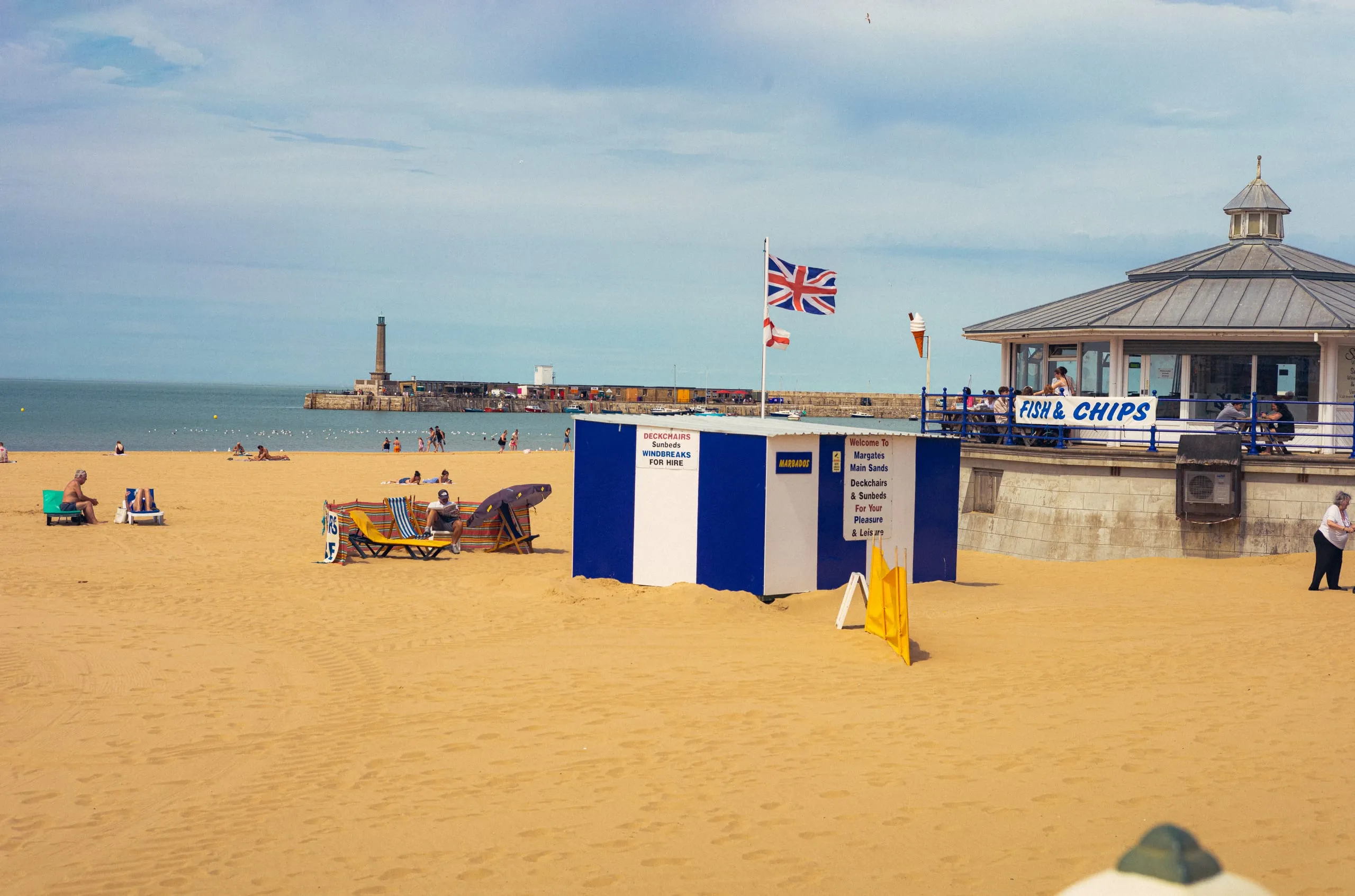 A worker mans the deck chair hire hut