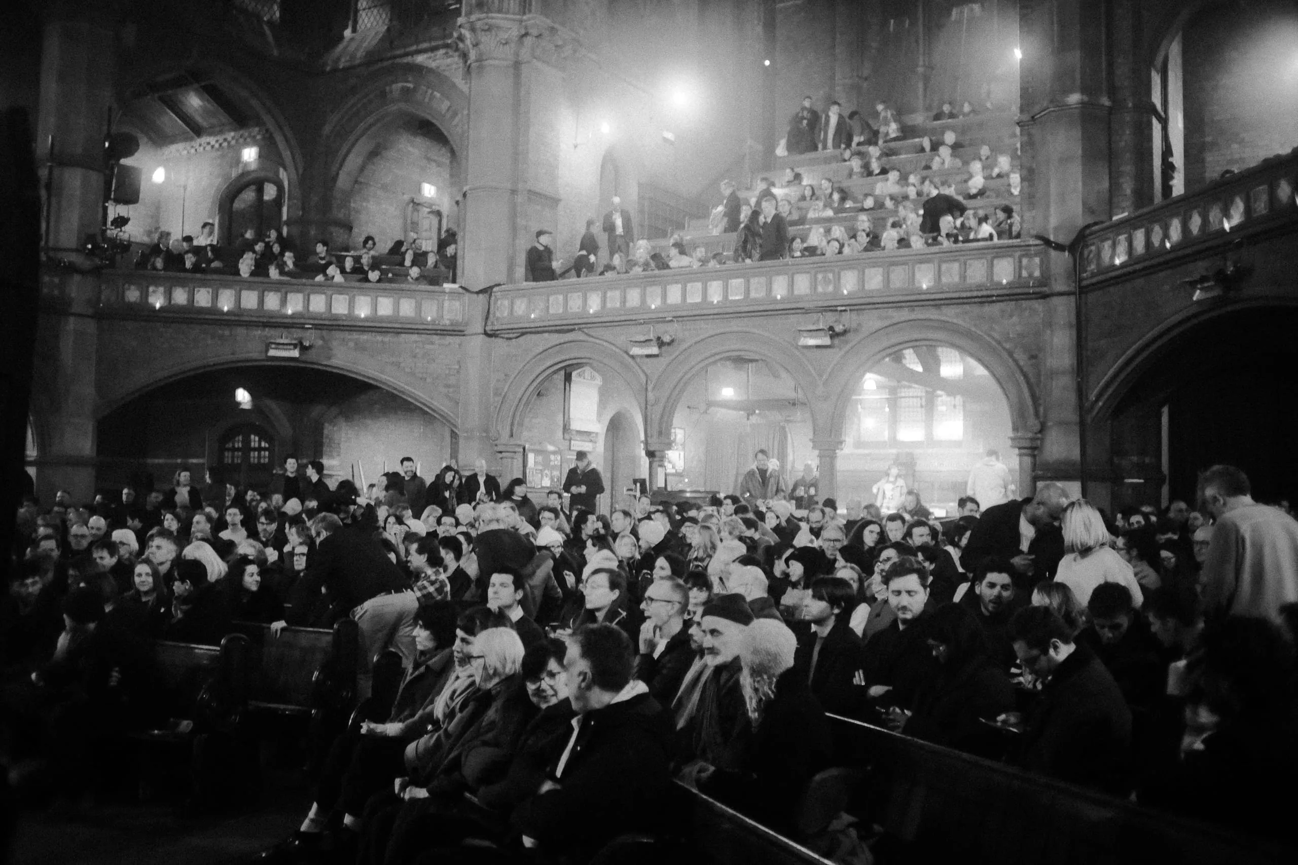 A crowd gathers for a concert at the Union Chapel, Islington