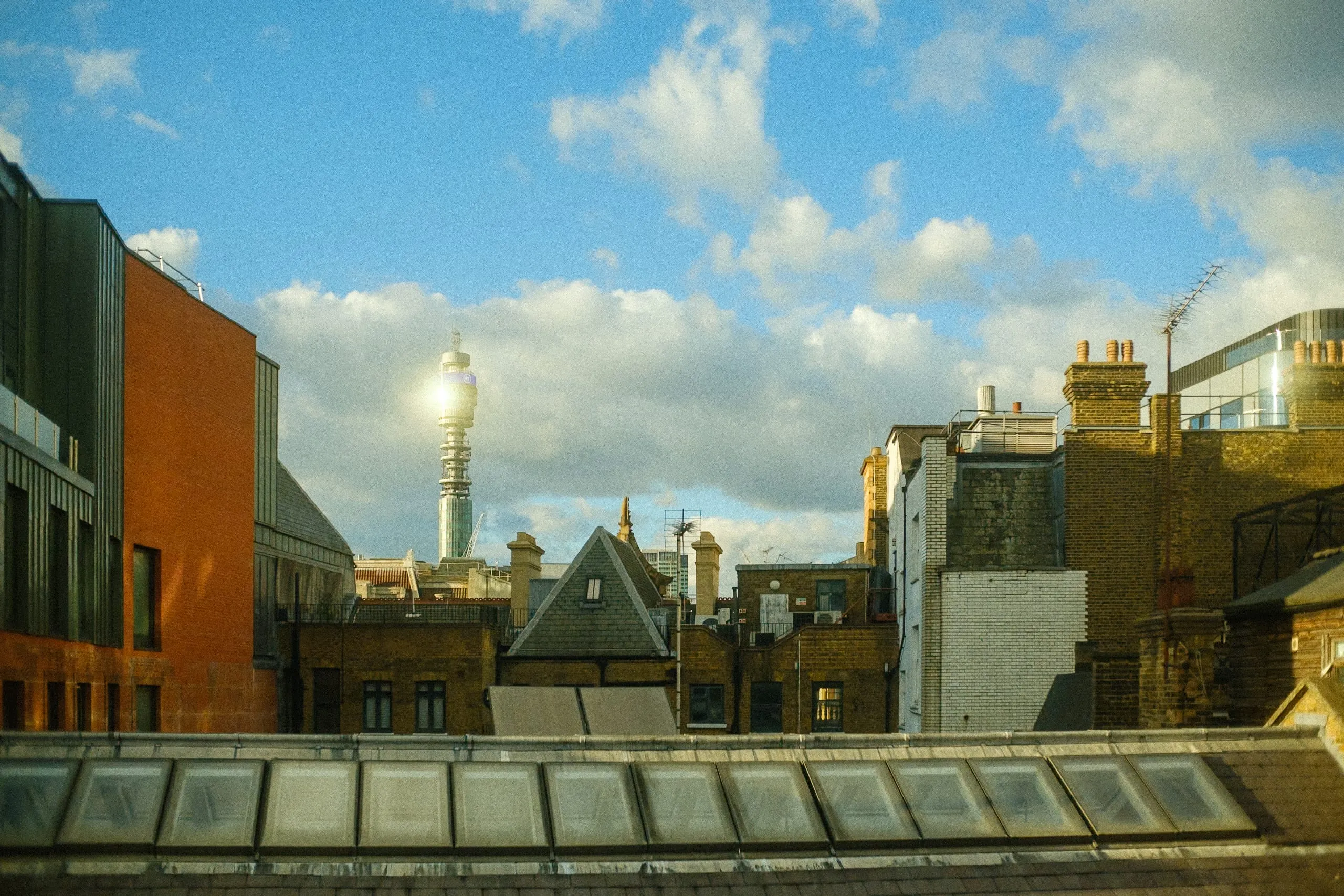 The BT Tower reflects the sunset, Soho