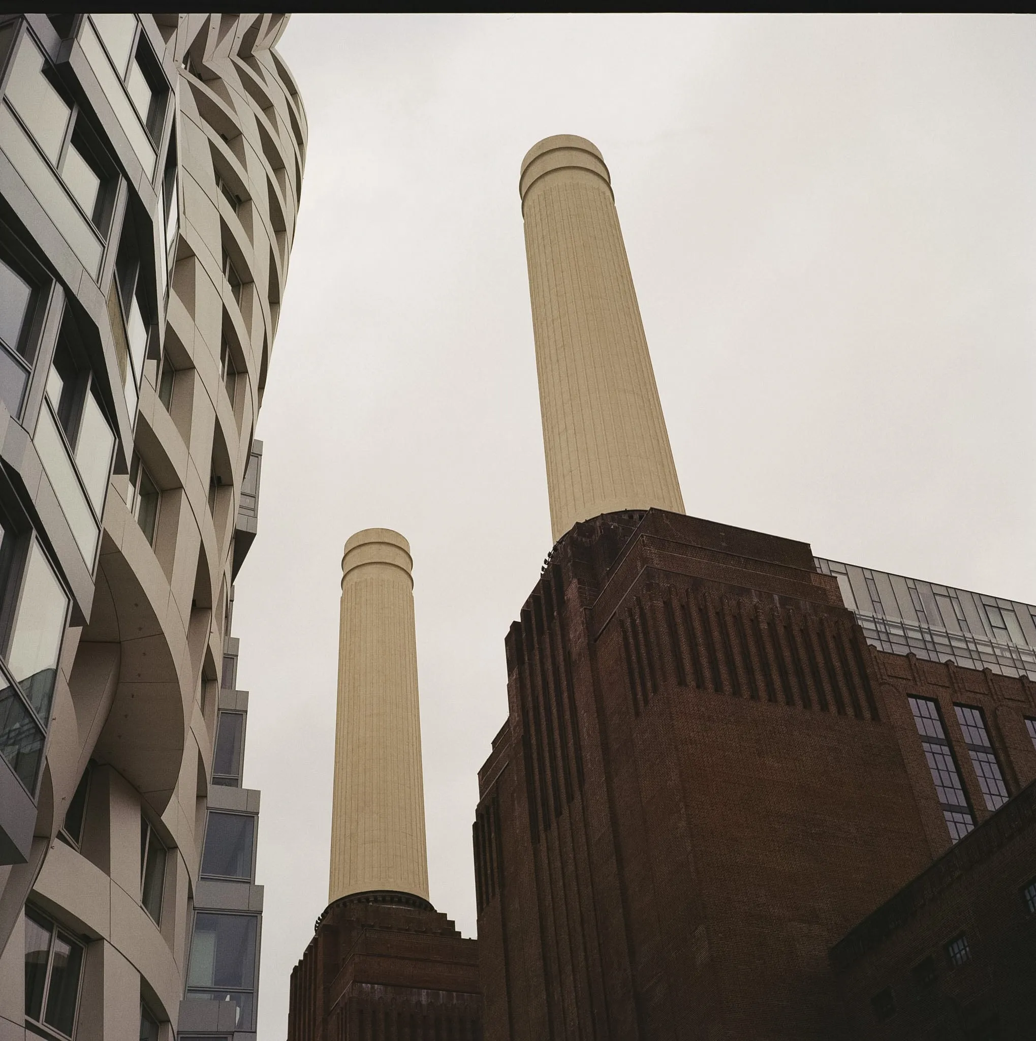 A view of the renewed Battersea power station towers