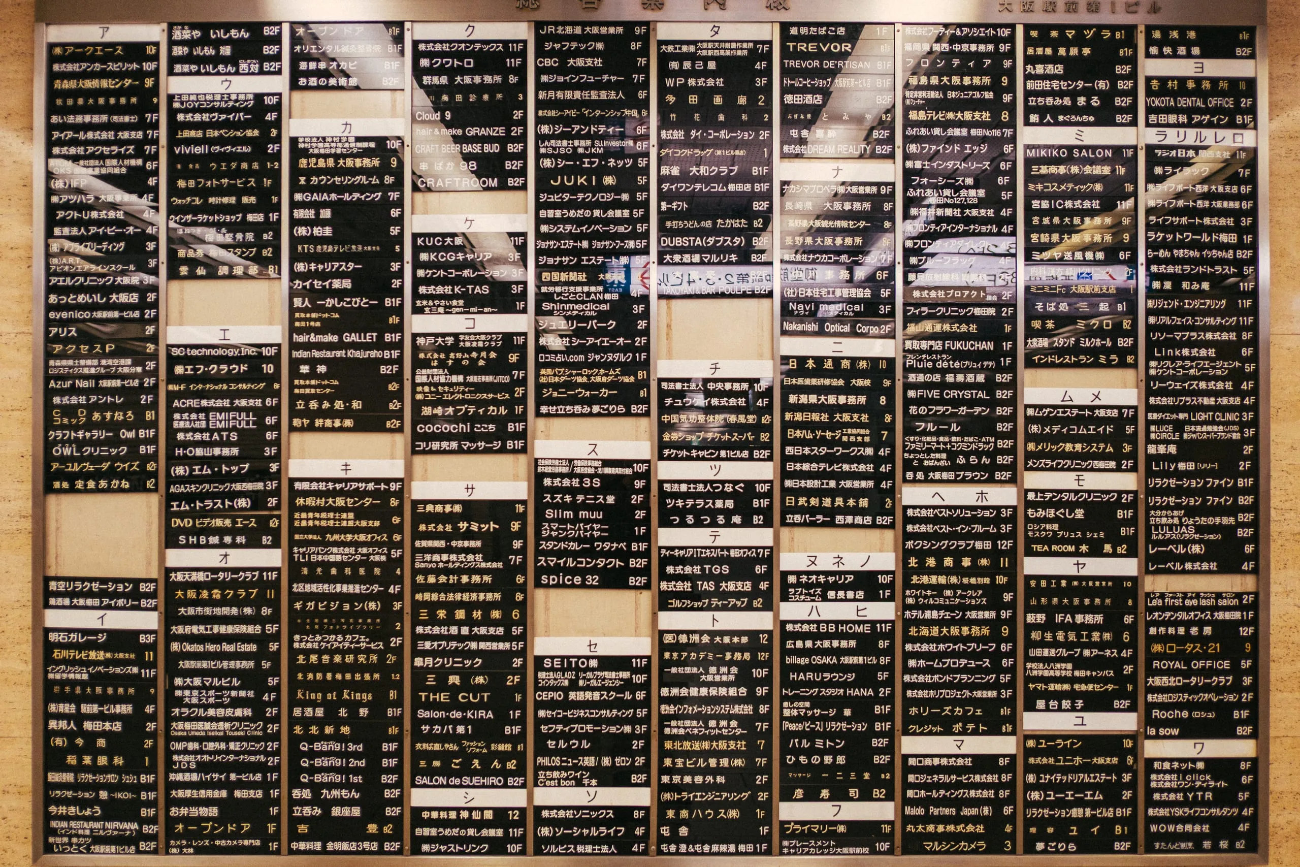 The Osaka Ekimae Building directory board