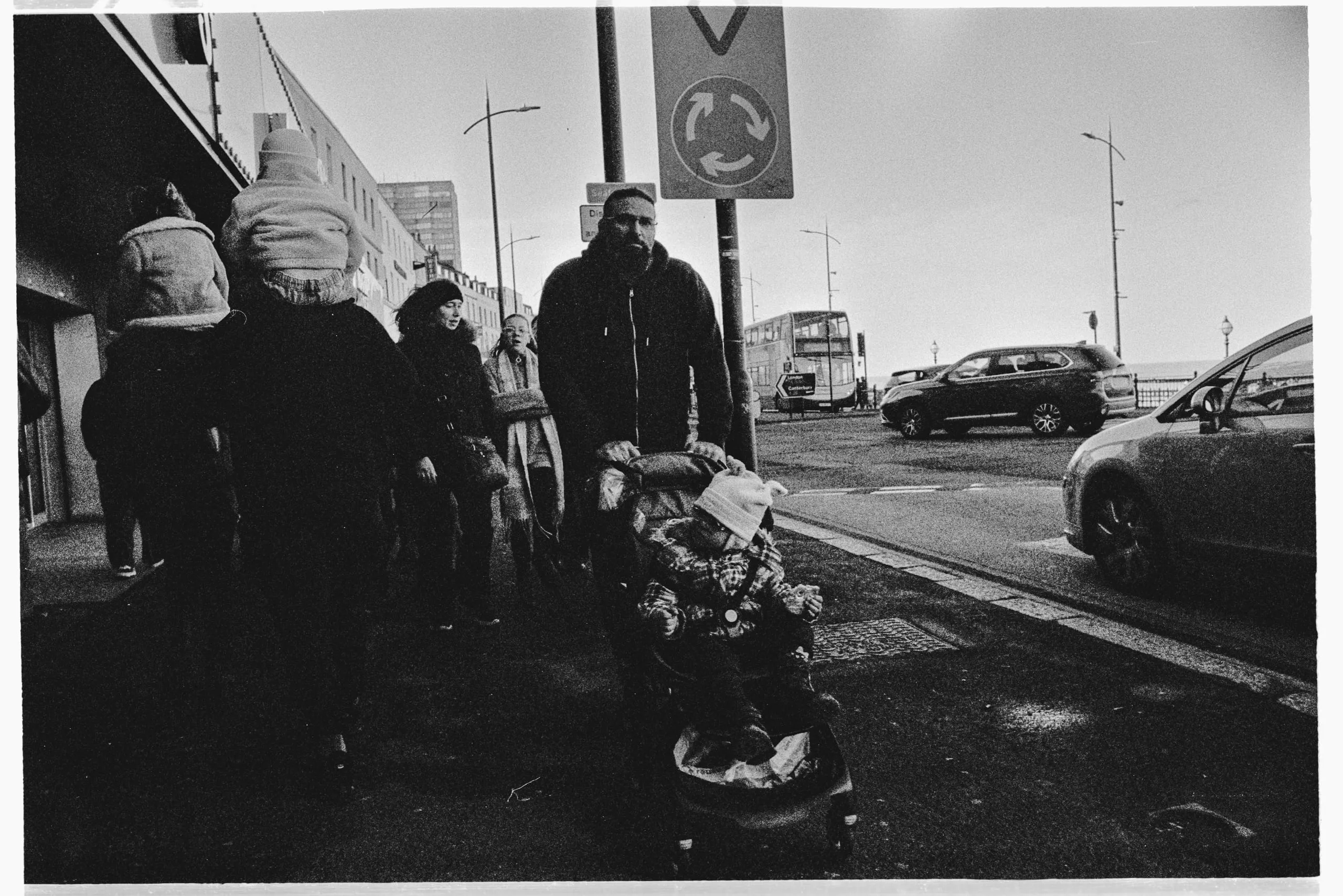Parents take their children for a stroll