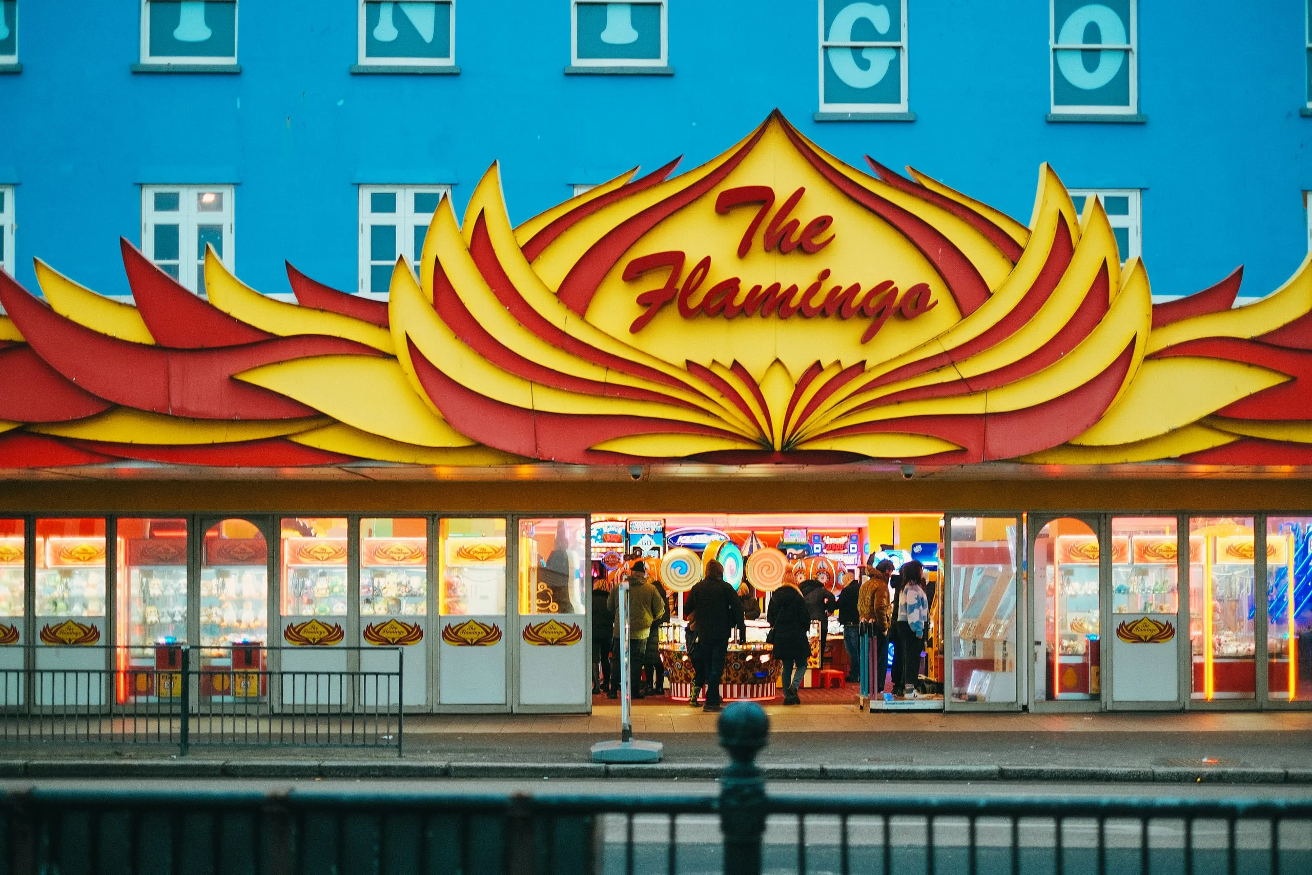 Teenagers entering the Flamingo arcade, Margate