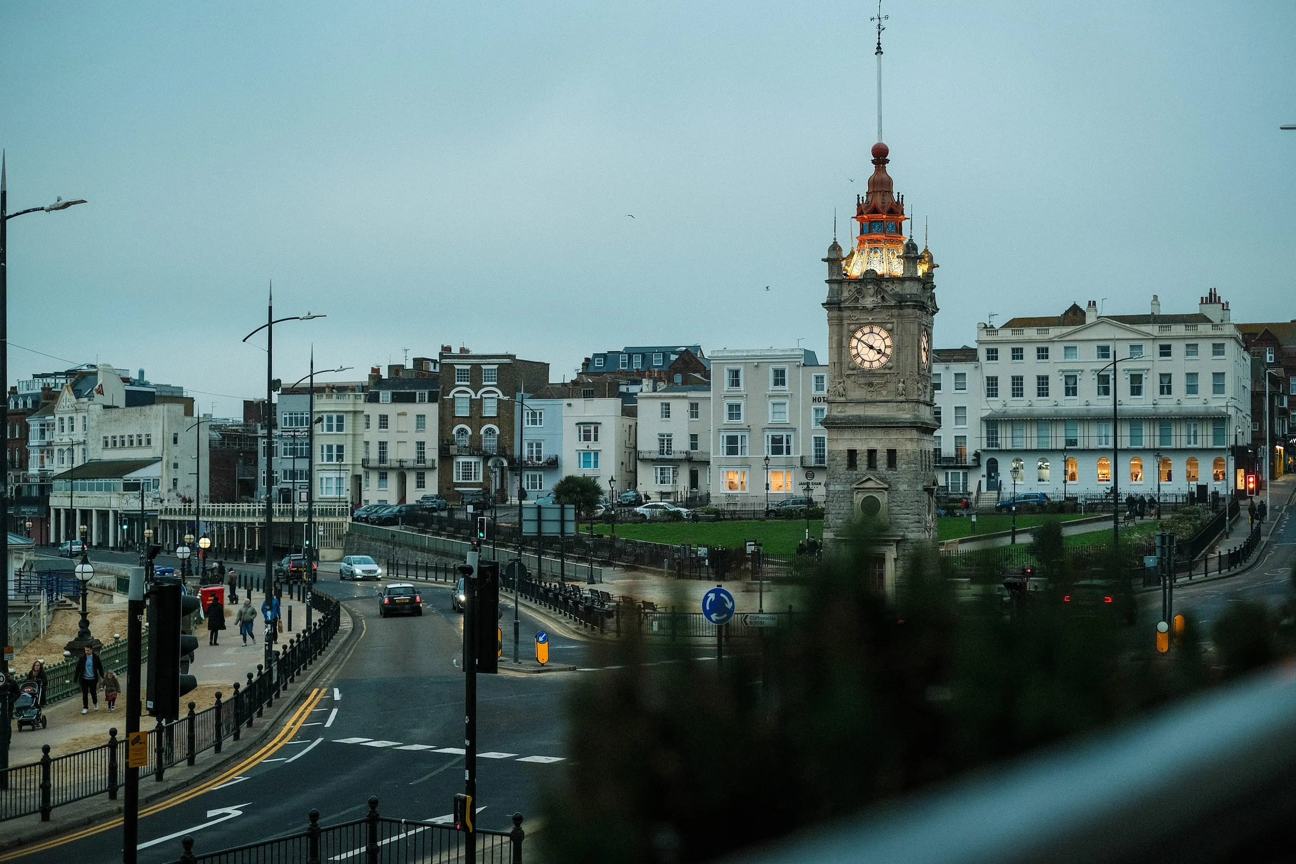 Margate tower clock and seafront