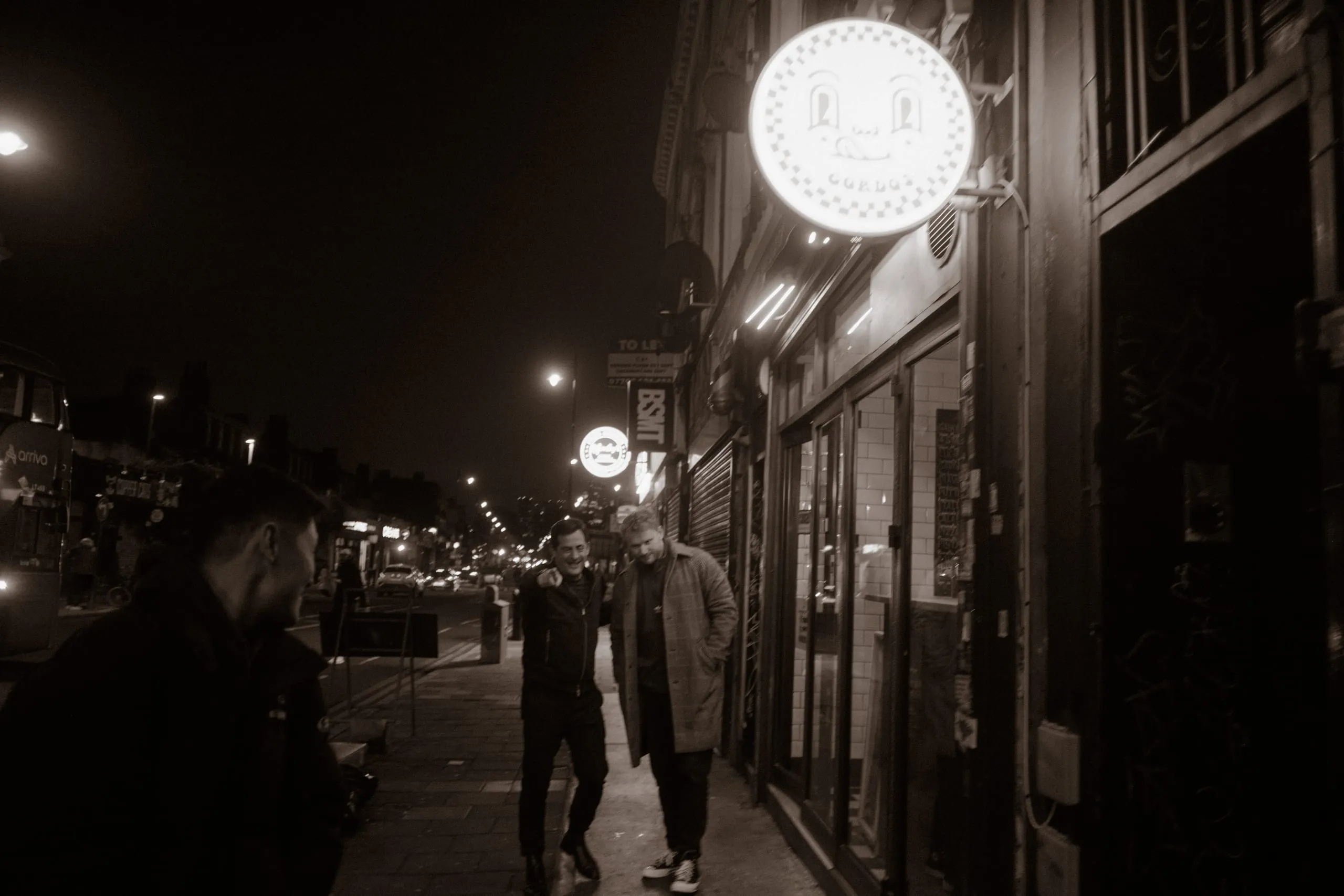 Sam, Mark and Bo outside of Gordo's Pizza in Dalston