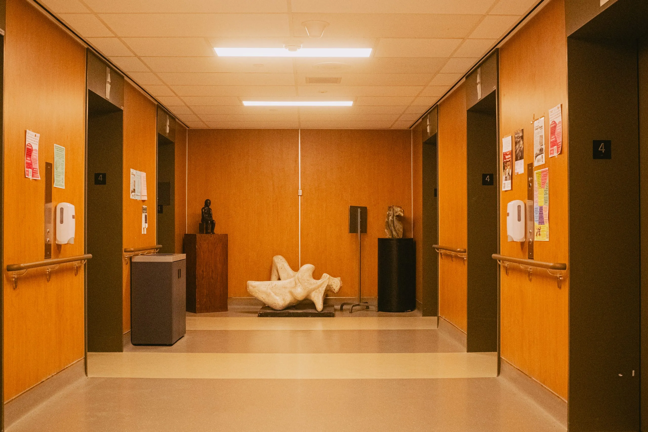 Sculptures near the multi-faith prayer room in the north wing of Mt. Sinai Hospital
