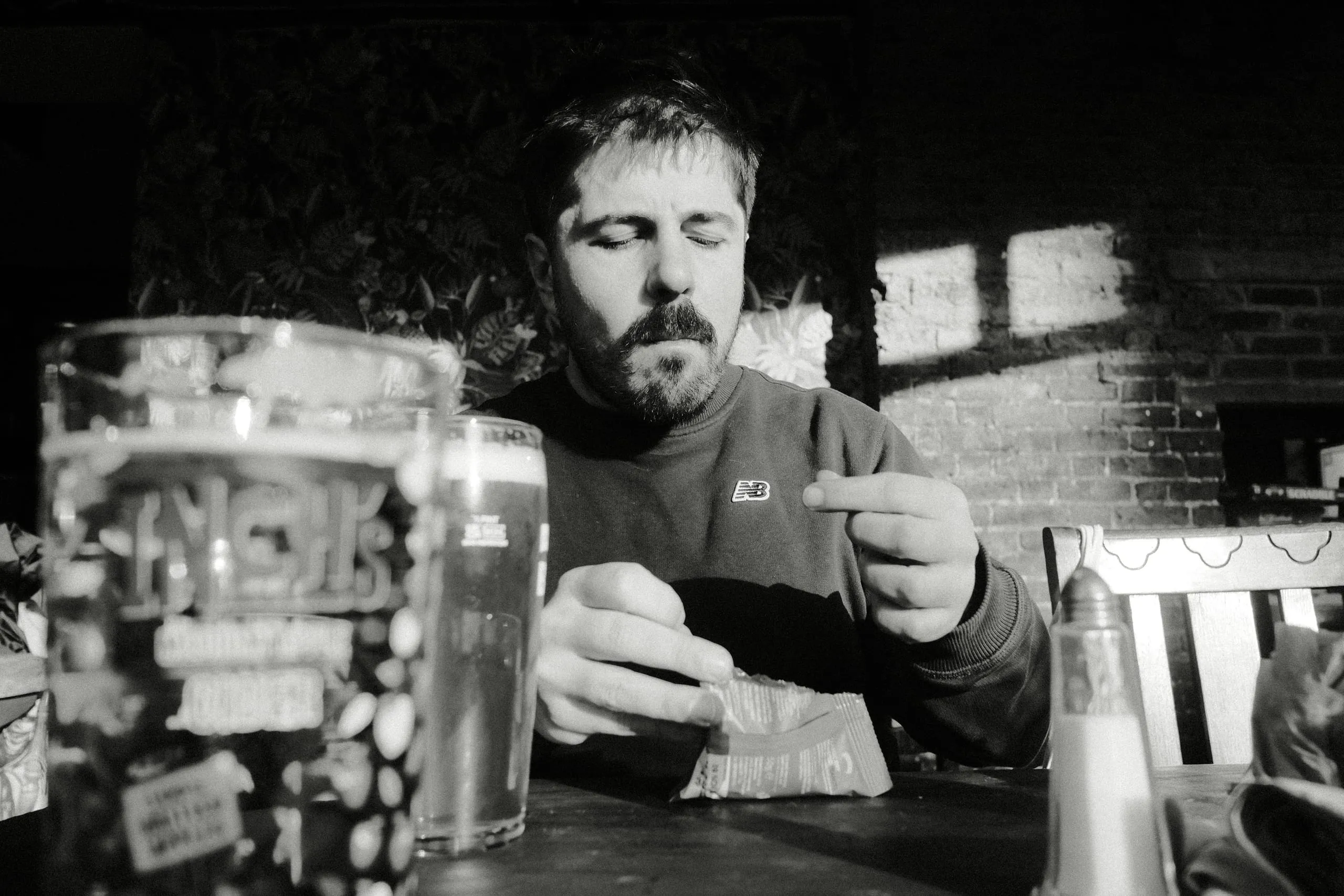 The author enjoys a pint at the Chequer's pub, Walthamstow