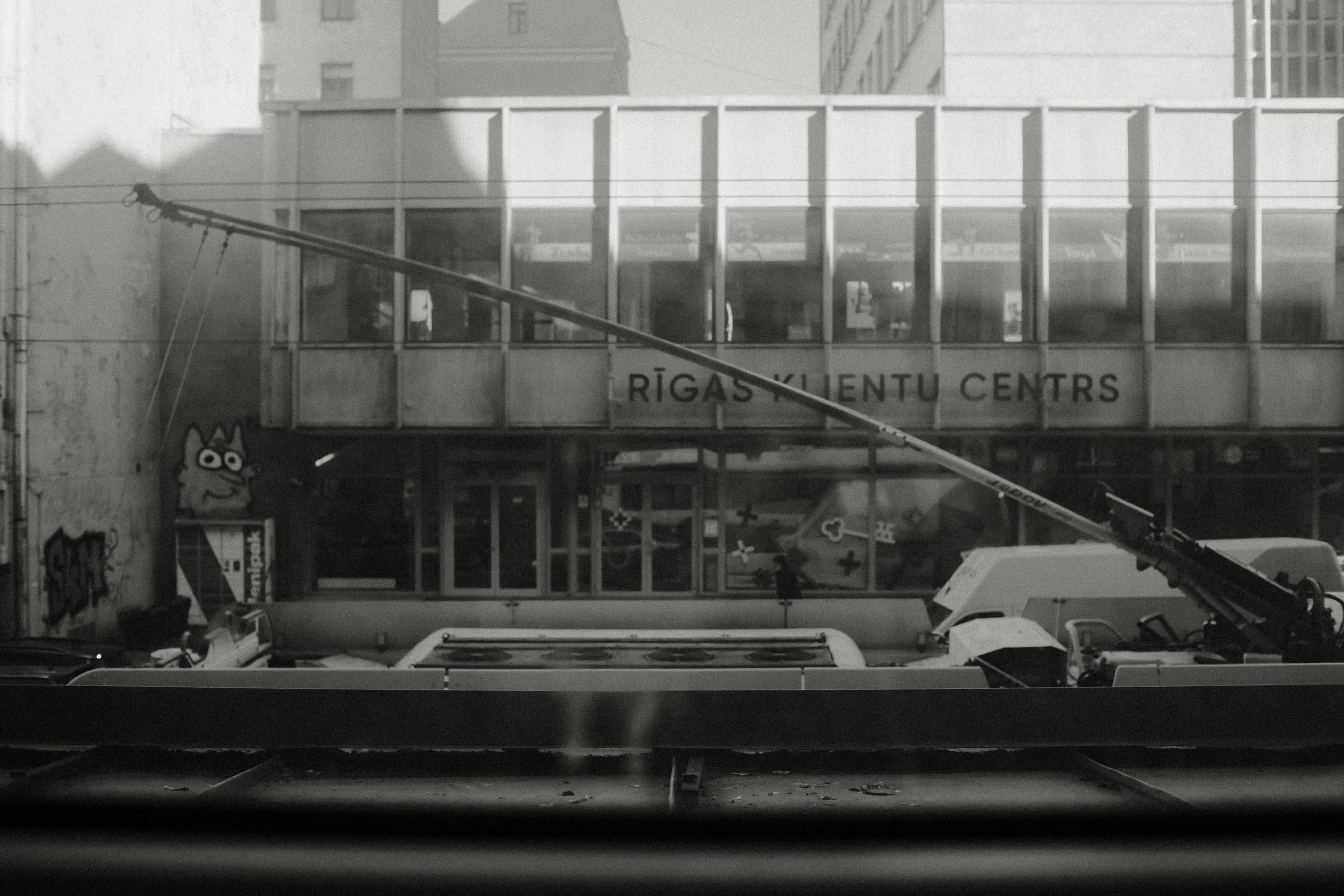 Detail of the catenary of an electric bus, Riga