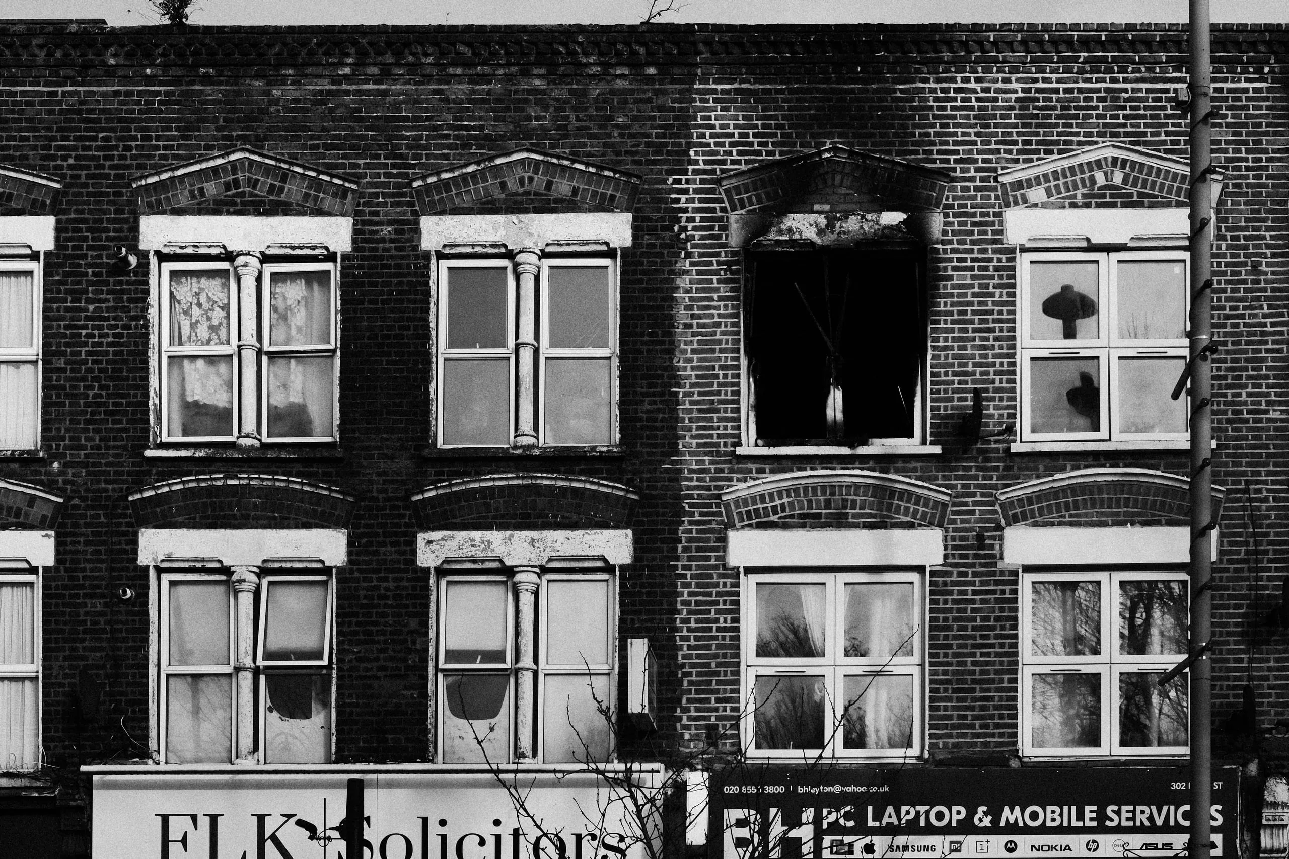 Aftermath of a fire in a Leyton high street flat